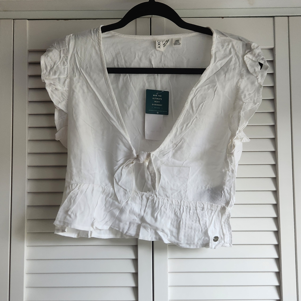 ☀️Roxy New Crop White Ruffle Sleeve Top